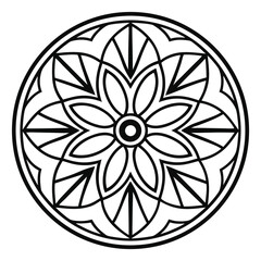 Fototapeta premium Floral Mandala Design: Simple, Circular, Black and White Graphic Element in Isolatation for Coloring Book Page and Creative Design 