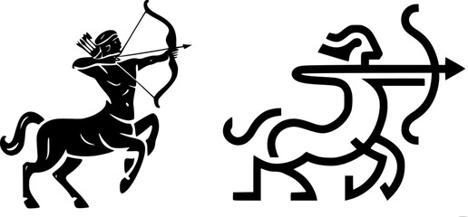 Minimalist Modern Sagittarius Zodiac Symbol Silhouette and Logo Vector Set with Bold and Clean Design