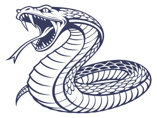 Fototapeta premium Vector illustration of a sinister snake with open mouth and sharp fangs ready to strike.