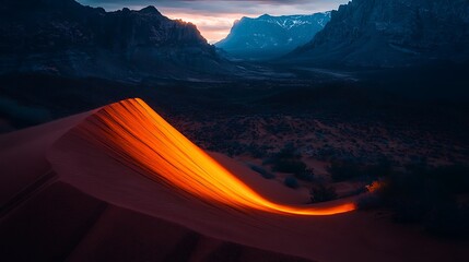 Smooth desert floor with shallow wave-like patterns in sand, lit evenly by daylight for a minimalist look