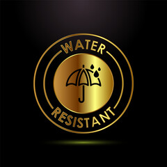 Water resistant icon design illustration, Waterproof badge sign symbol in gold color style