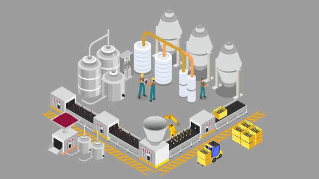 beer brewery production line showcasing various stages 3d animation cartoon