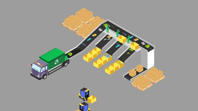 modern waste sorting and recycling facility 3d animation cartoon