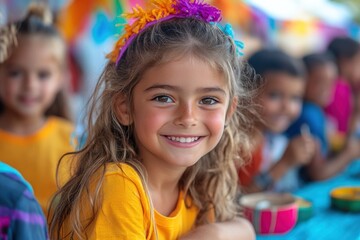 Fototapeta premium Kids Celebrating at a Colorful Outdoor Party