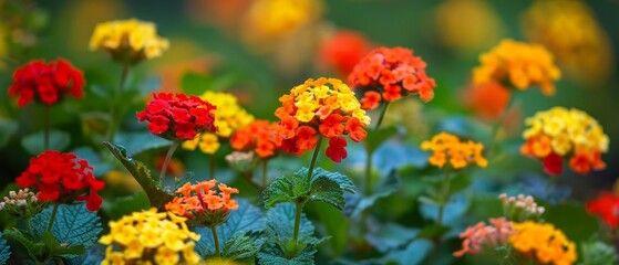 Fototapeta premium A selective shot of the red and yellow Lantana Camara`s at day time great for wallpapers