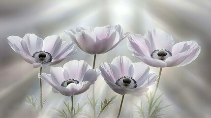 Light, airy blurred background of pastel flowers with soft petals and gentle sunlight creating an ethereal mood.