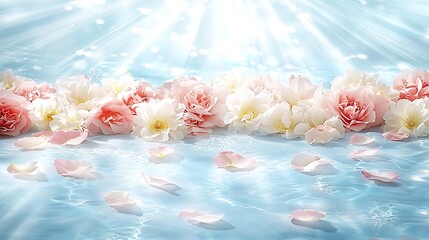 Light, airy blurred background of pastel flowers with soft petals and gentle sunlight creating an ethereal mood.