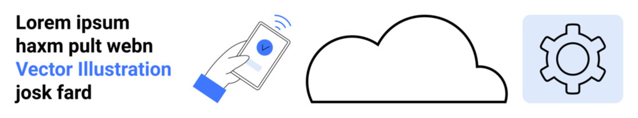 Cloud outline, gear icon, and smartphone with wireless signal. Ideal for technology, connectivity, cloud storage, data sharing, IoT, app development simple landing page