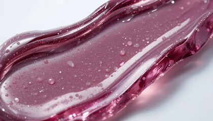 Fototapeta premium Close-up of skincare gel texture smeared on a glossy surface, transparent and shiny, high-resolution, white background