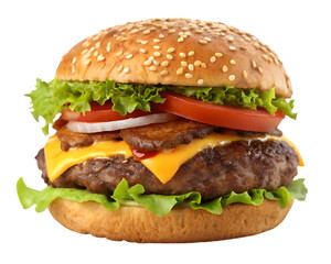 Delicious hamburger with bacon isolated on transparent background