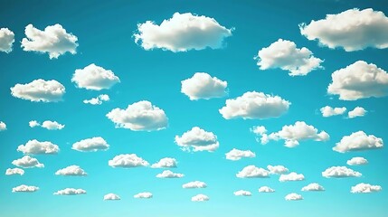A clear blue sky dotted with soft, fluffy white clouds drifting gently across the horizon, offering a tranquil view.