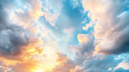 A cheerful daytime sky with soft, fluffy clouds illuminated by the bright sunlight, offering a soothing and bright view.