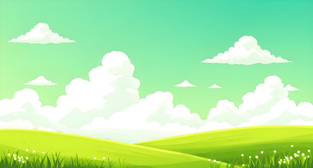 Obraz premium sunny meadow, summer nature, rural landscape, fresh green grass, bright summer day, summer field, natural scenery, grassland landscape, summer sky, horizon view, green meadow, open field, pastoral lan