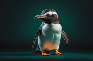 Fototapeta premium Adorable Gentoo Penguin: Close-Up Wildlife Photography of a Playful Black and White Bird with Orange Beak in Cold Antarctic Habitat