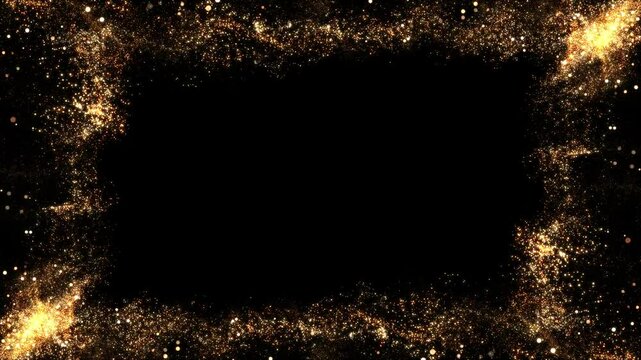 golden frame two direction, gold particles, gold dust, loop border transparent video, motion background