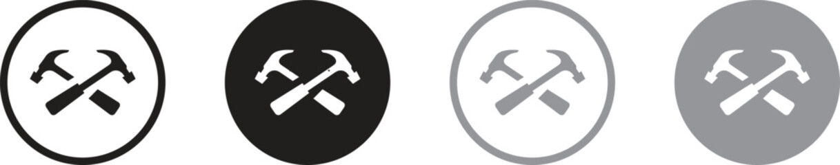 hammer and wrench crossed icon, hammer and wrench crossed line art - simple line art of hammer and wrench crossed