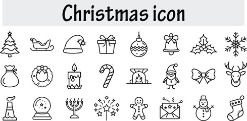 Christmas line icons set on transparent background