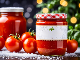 Homemade Tomato Sauce in Glass Jar with Fresh Tomatoes