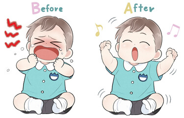 泣いて笑う小さな幼稚園の男の子イラスト2