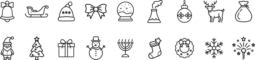 Christmas line icons set on transparent background