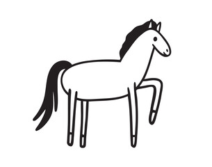Cute horse for kids doodle hand drawn icon. Outline drawing horse line clipart symbol