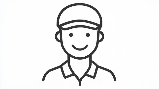 Minimalist Line Drawing Portrait of a Smiling Young Man Wearing a Cap