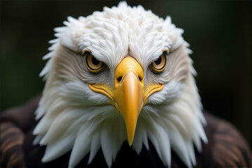 Obraz premium Close-up shot of a bald eagle's face with sharp features and piercing gaze