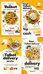 Culinary Canvas: A vibrant composition of food-themed social media graphics, inviting viewers to savor a diverse array of dishes, presented with creative design elements.