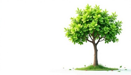 Young tree, slender trunk, bright foliage, pure white backdrop , image, studio shot, vertical