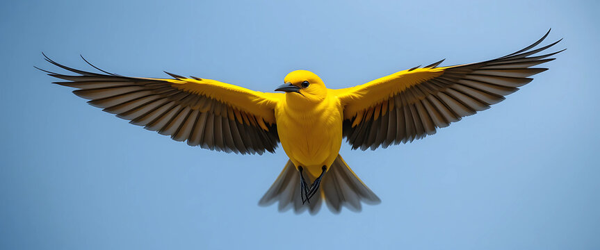Golden Oriole flying with bright yellow body and dark wings.
Smooth pose, sharp realism, transparent background.