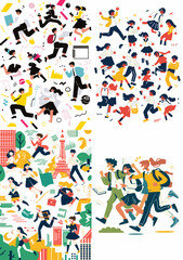 Dynamic Student Set: A vibrant collection of energetic students in action, representing diverse backgrounds and activities, creating a dynamic and lively visual narrative.