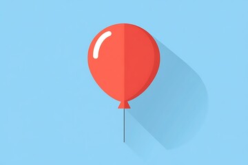 A singular flat style red balloon floats against a simple light blue background