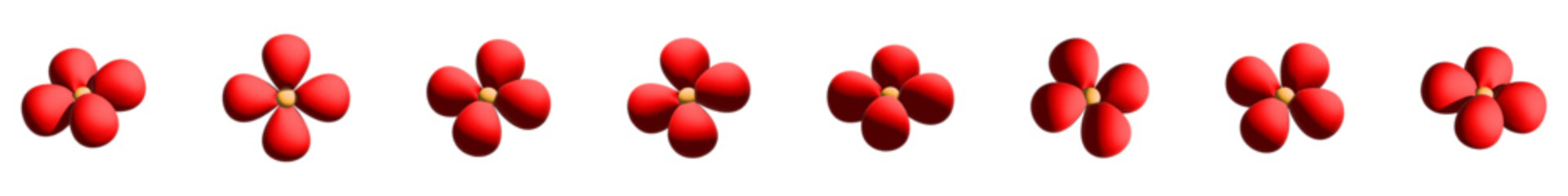 3D animation of a flower - rotation of a red cartoon game element