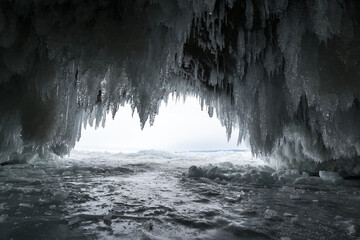 Ice cave on island Olkhon at Baikal Lake