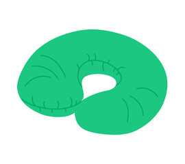 Green neck travel pillow in simple hand drawn vector style. Represents comfort, rest and travel support concept.
