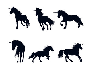 Unicorn silhouette on white background