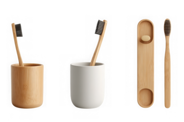 Toothbrushes and holder isolated on transparent background