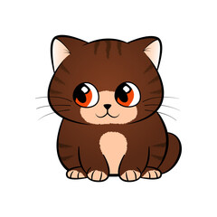 Brown funny cartoon kitten. Colorful cat with cute face and red eye for bright childrens design