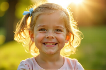 A young child with a bright smile and joyful expression, suitable for children's content or happiness-related themes