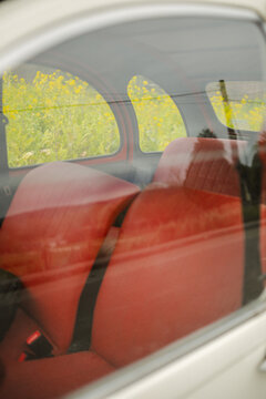 Classic Citroen car with vintage red interior