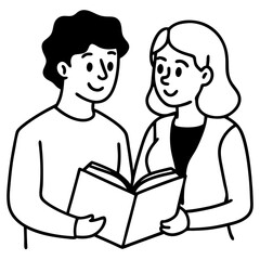 Couple learning a language together while reading a book