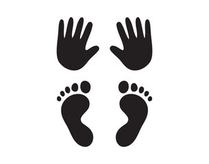 Baby foot prints and hand prints. Small cute black silhouettes. 