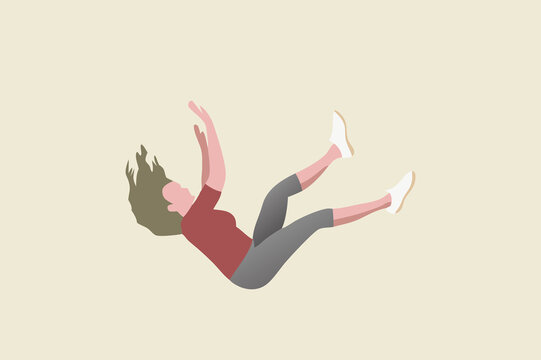 Woman falling backwards expressing helplessness. Personal crisis concept.