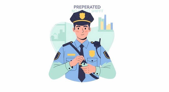Police Officer Checking Time Illustration Ready for Patrol Duty