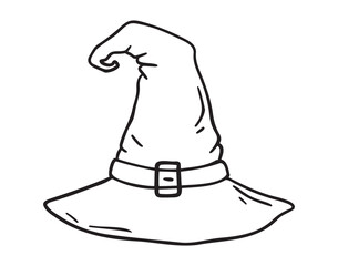 Witch hat Halloween icon doodle hand drawn. Outline Witch hat line drawing clipart symbol