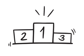 winner podium icon doodle hand drawn. Outline drawing winner podium 1, 2, 3 place line clipart symbol