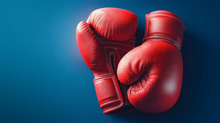 Red boxing gloves on bold blue background with dramatic lighting, perfect for sports branding, motivation posters, combat ads and fitness inspiration