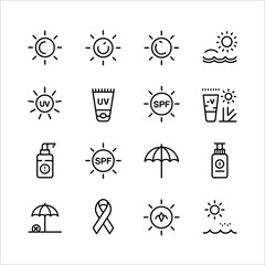 set of icons for sun proector,sun,uv,awarness,sunscream