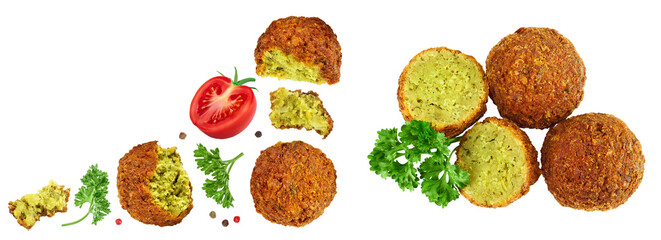 falafel ball isolated on a white background with full depth of field. Top view. Flat lay.