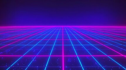 A digital grid illuminated in shades of blue and pink neon lights, offering a modern, digital look on a dark, contrasting background.